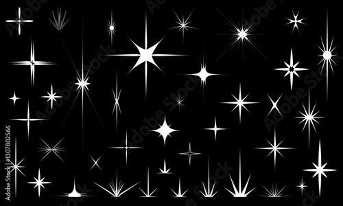 A set of different flashes and flickers. Collection of stars. Set of abstract white flash effects. Design to create a festive mood. Glare