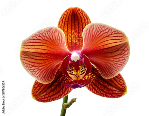 Rich Brown Orchid Flower with Velvety Petals and Intricate Patterns, Isolated on White Background, Showcasing Exotic Elegance and Natural Sophistication for Botanical Displays.
 photo