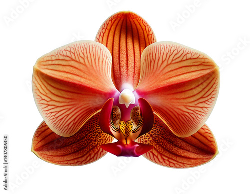 Rich Brown Orchid Flower with Velvety Petals and Intricate Patterns, Isolated on White Background, Showcasing Exotic Elegance and Natural Sophistication for Botanical Displays.
 photo