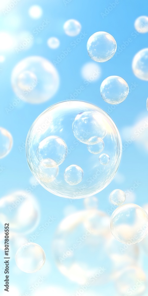 Delicate soap bubbles floating gently in the sky with cloudy glow Delicate soap bubbles floating gently in the sky with cloudy glow