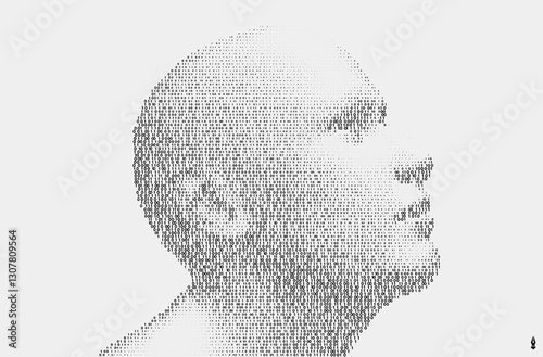 A face appearing through a cascaded binary code matrix. The concept of digitalisation and artificial intelligence. 3D vector illustration for brochure, poster, presentation, flyer or banner.