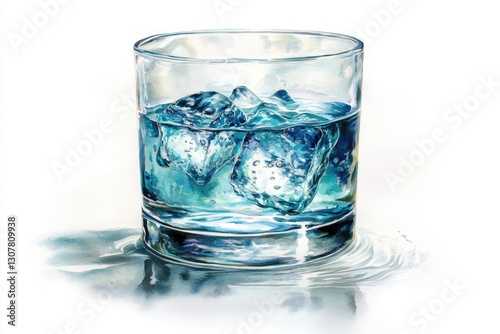 Wallpaper Mural A watercolor painting of a rocks glass filled with ice and water, reflecting light. Torontodigital.ca