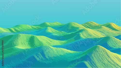 Isometric View of Tranquil Hills and Sky Landscape