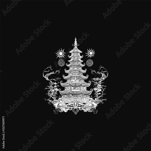 Vintage pagoda design vector template illustration