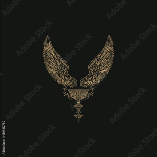 Holy grail with wings design vector template illustration