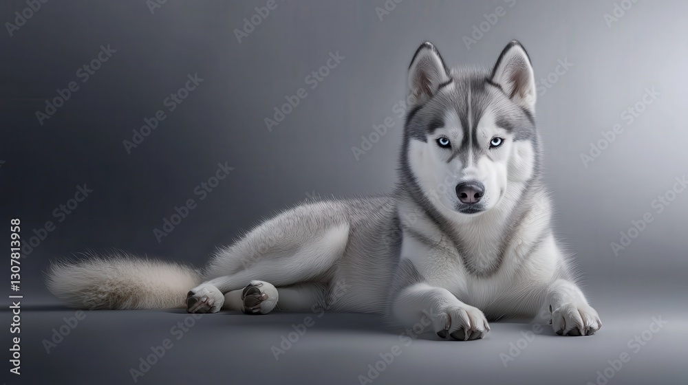 Fototapeta premium Majestic Siberian Husky Reclining with Piercing Blue Eyes
