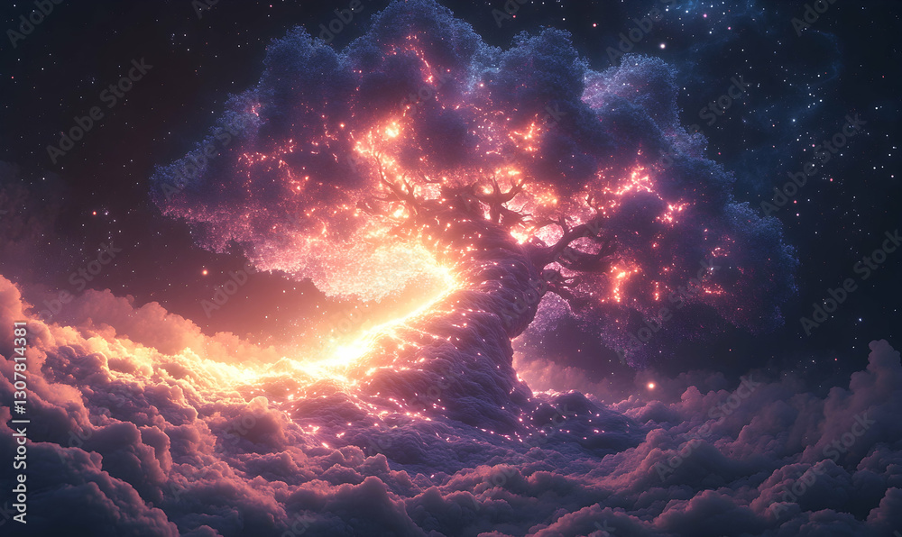 Cosmic Tree of Light Above Clouds Cosmic Tree of Light Above Clouds