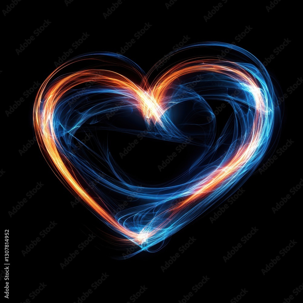 Colorful abstract heart shape made of glowing light trails Colorful abstract heart shape made of glowing light trails