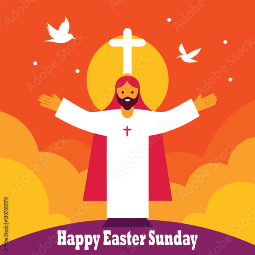 Jesus Christ is risen Happy Easter Sunday vector art illustration 