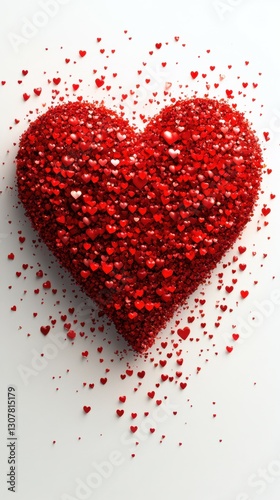 Heart shape created with numerous small red hearts representing love and affection in a minimalist design