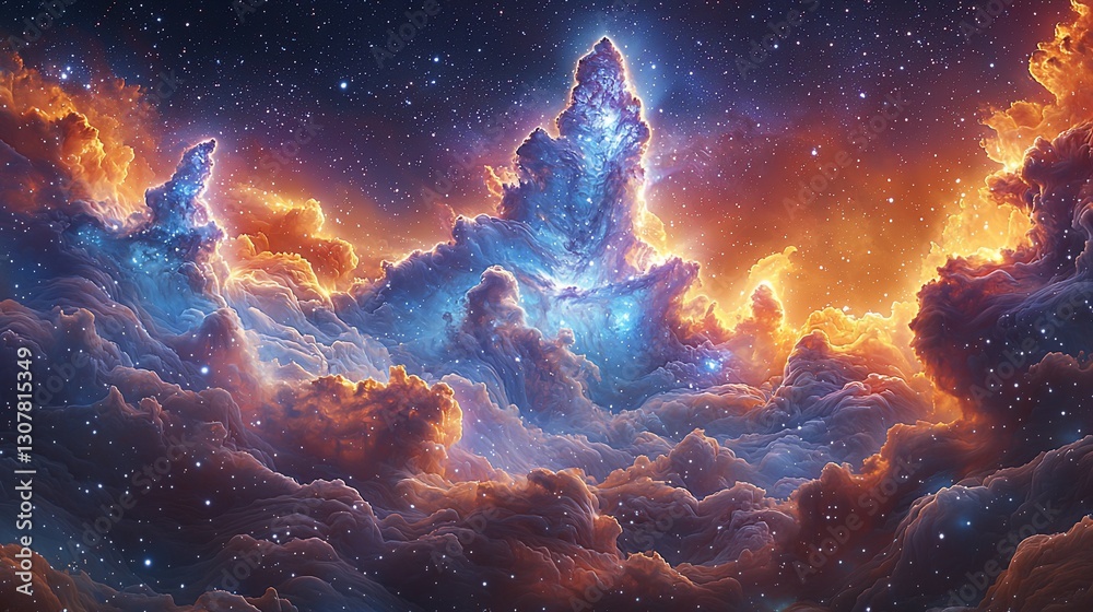 Fototapeta premium Celestial cloudscapes, vibrant, cosmic, nebula, swirling, interstellar, space, astronomy, galaxy, 