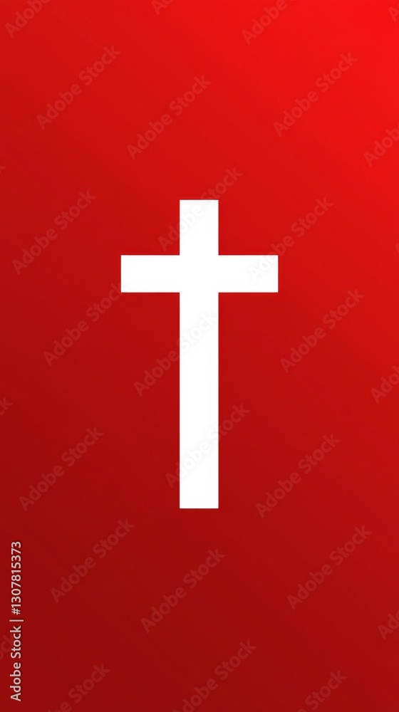 a simple red and white cross symbol, elegantly positioned against a solid background a simple red and white cross symbol, elegantly positioned against a solid background