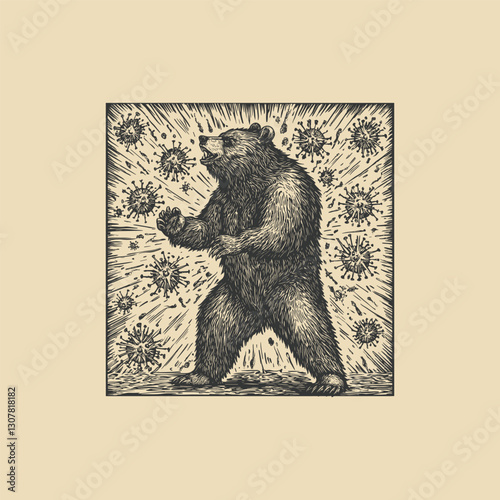 bear standing surrounded by flying viruses design vector template illustration
