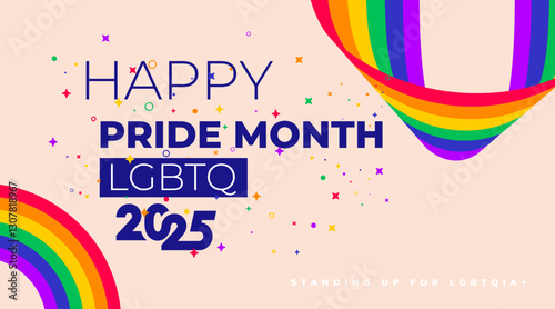 Happy Pride Month Background Vector Illustration. Gay And Lgbt Banner And Wallpaper Design For Gay Pride Month 2025. Template Poster, Flyer, Invitation Party Card Modern Style Design.