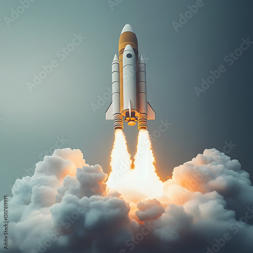 Space rocket flying toward the clouds believable rocket icon Having a successful company concept, generative ai