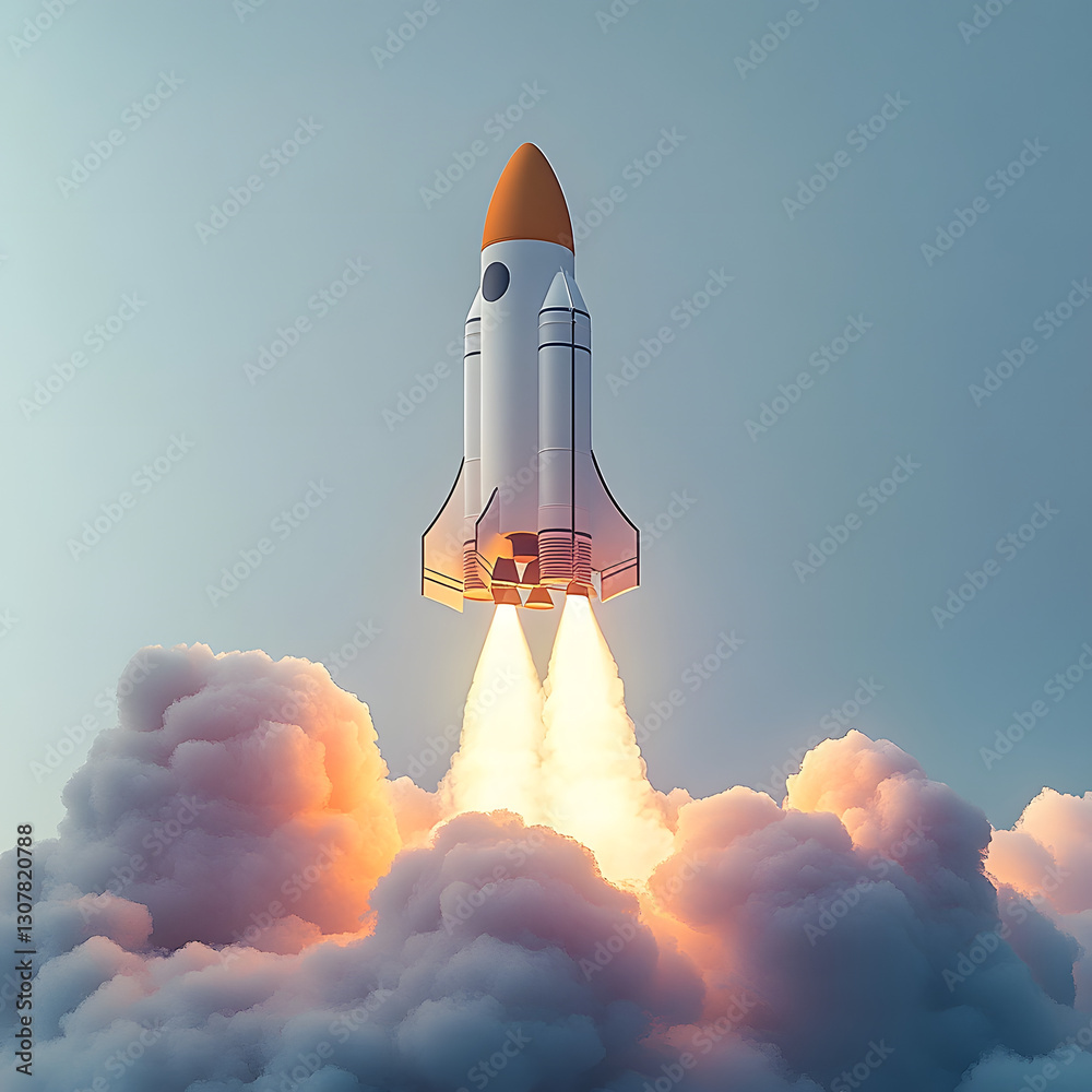 Naklejka premium Space rocket flying toward the clouds believable rocket icon Having a successful company concept, generative ai