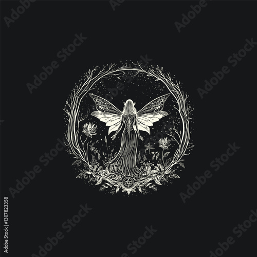 winged forest fairy design vector template illustration