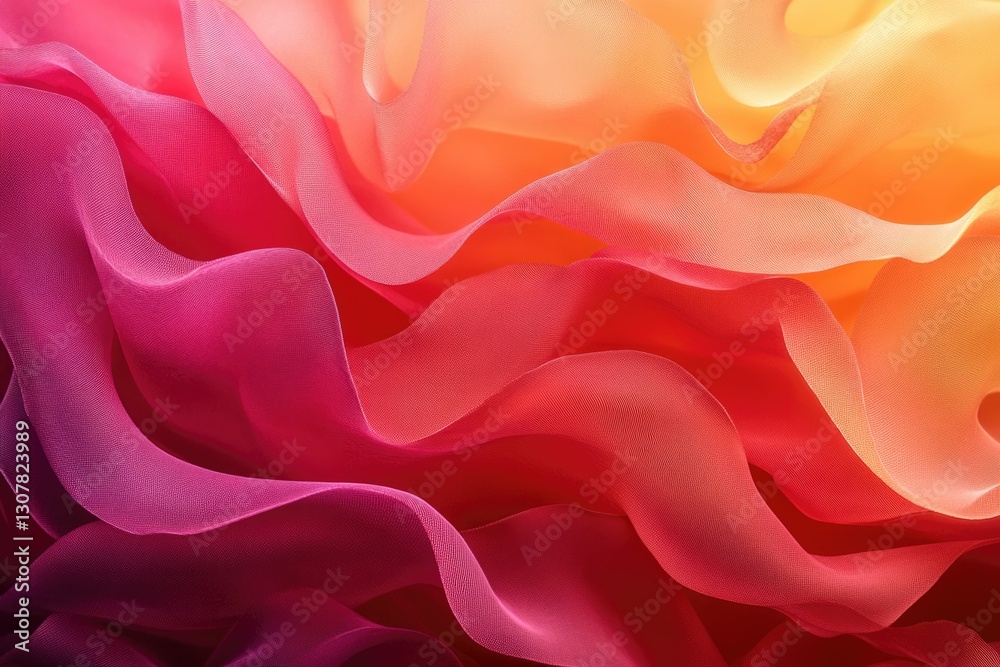 Fototapeta premium Abstract image of flowing, translucent fabric in shades of pink, orange, and red.