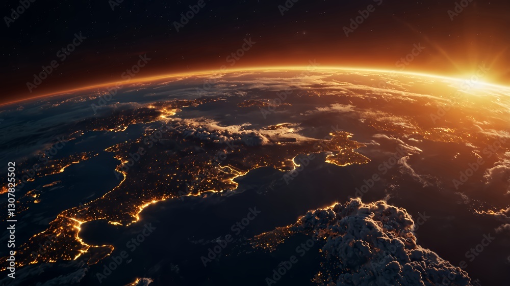 Fototapeta premium sunrise over the earth from space satellite photo