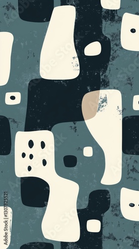 blue and white pattern featuring thick lines and simple organic shapes