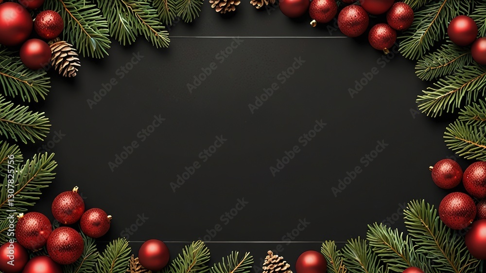 Greeting card christmas mockup with fir tree branches on dark wooden background Greeting card christmas mockup with fir tree branches on dark wooden background