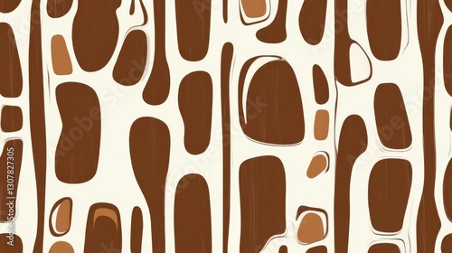 brown and white pattern featuring thick lines and simple organic shapes.