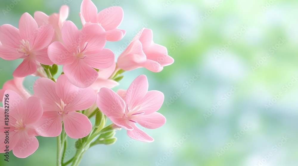A close-up of delicate pink flowers set against a soft blurred green background, ideal for spring and floral themes, This image can enhance designs related to nature, beauty, and wellness, A close-up of delicate pink flowers set against a soft blurred green background, ideal for spring and floral themes, This image can enhance designs related to nature, beauty, and wellness,