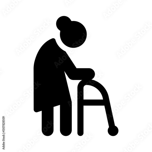 Old woman icon. Senior, elder with walker vector icon.