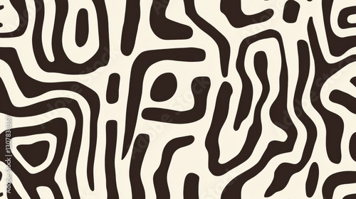 dark brown and white pattern featuring thick lines and simple organic shapes.  