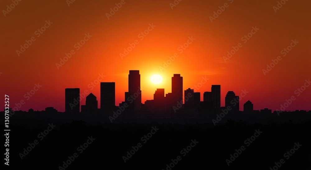 Silhouette cityscape sunset skyline Silhouette cityscape sunset skyline