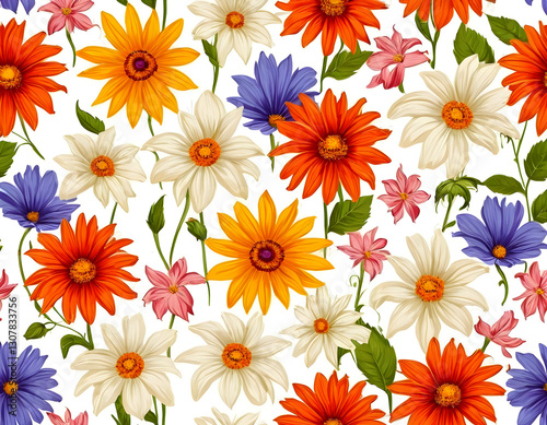 Wallpaper Mural  Vibrant, hand-painted flowers on a clean white background, perfect for nature or art-themed projects Torontodigital.ca