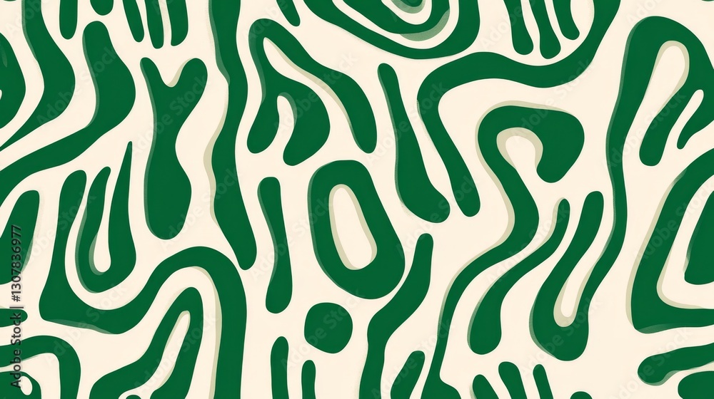Fototapeta premium green and white pattern featuring thick lines and simple organic shapes.