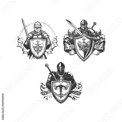 Knight holding shield design vector template illustration