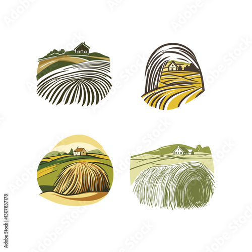 pile of straw on the plantation design vector template illustration