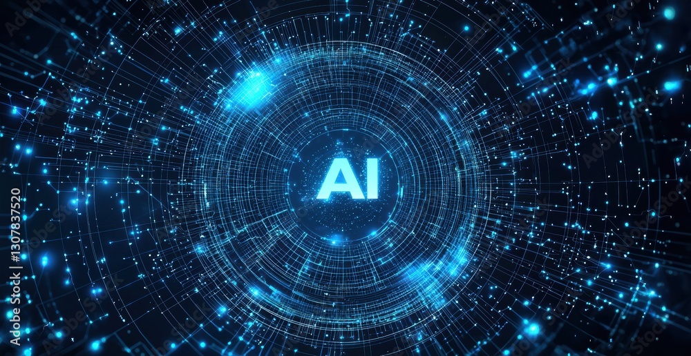 Obraz premium Artificial intelligence symbol glowing in center of futuristic technological circle