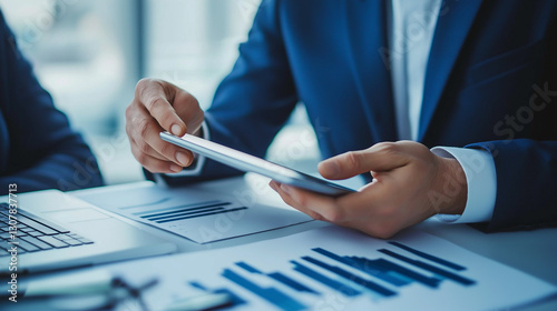 Wallpaper Mural Consultant Analyzing Data on a Tablet While Discussing Strategies in a Modern Office Environment Torontodigital.ca