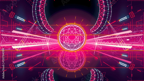 futuristic digital interface with glowing circular hud element, high-tech abstract background photo