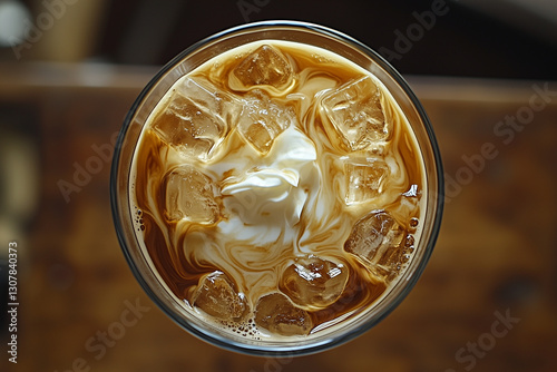 Iced Caramel Creme Cold Brew Coffee, Top Down View