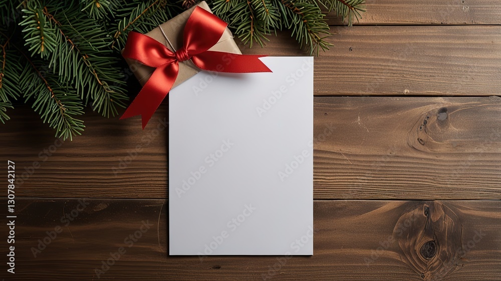 Fototapeta premium Greeting card christmas mockup with fir tree branches on dark wooden background
