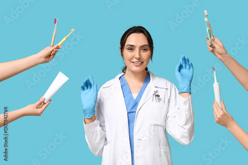 Smiling female dentist in l...