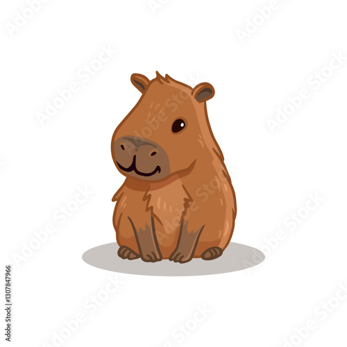 cute cartoon capybara isolated on white background. Animal in flat style. Vector