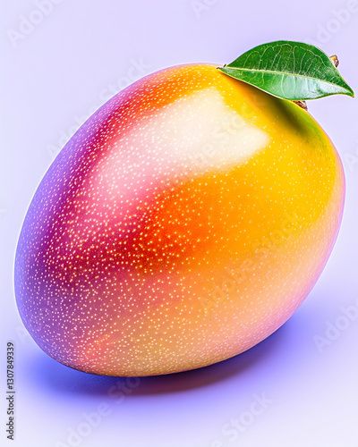 Ripe mango on purple background; vibrant, healthy fruit; ideal for food blogs, recipe sites photo