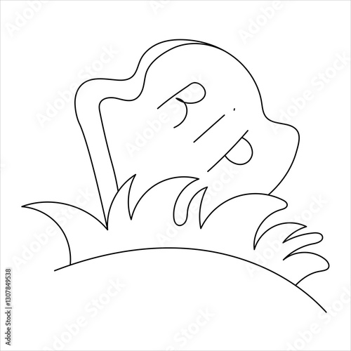Doodle illustration of a tombstone with the inscription RIP. Simple black and white hand-drawn outline sketch, isolated on a white background. Kids' coloring page, Halloween project, funny scary stori