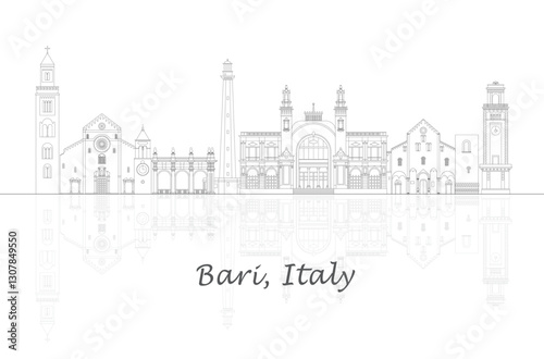 Outline Skyline panorama of city of Bari, Italy - vector illustration