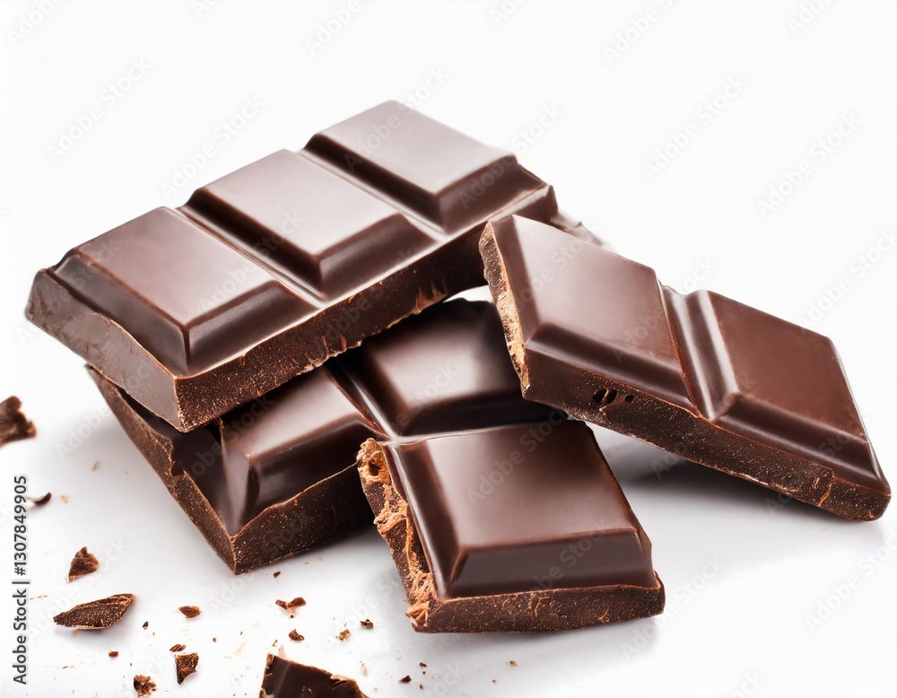 Broken Chocolate Bar Pieces Isolated on a White Background Broken Chocolate Bar Pieces Isolated on a White Background