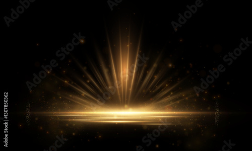 Abstract golden vertical glow. Bright light explosion of shimmering rays on dark background. Luxury design style. Vector illustration	
