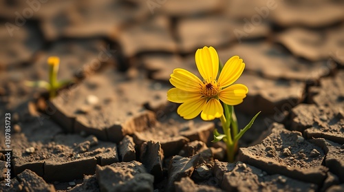 A Delicate Flower Growing Through Cracked Pavement