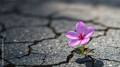 A Delicate Flower Growing Through Cracked Pavement