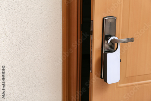 Modern opened wooden door w...