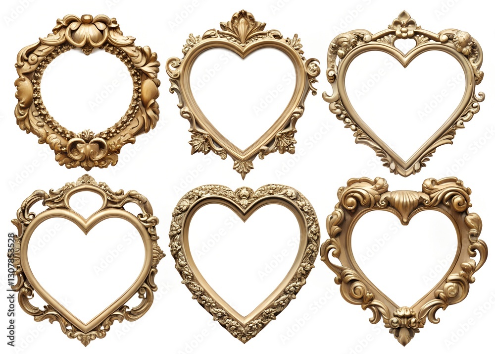 Golden Heart Love ornaments isolated on white background Golden Heart Love ornaments isolated on white background